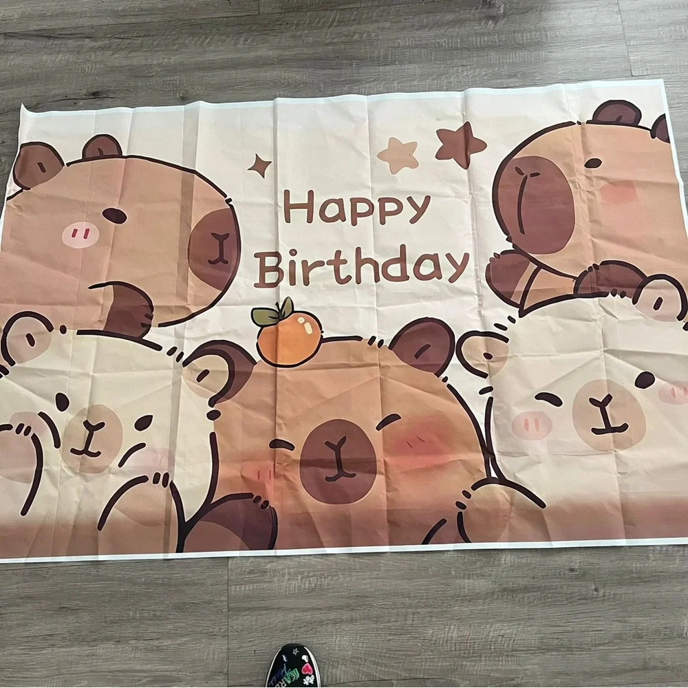 Cute Capybaras Happy Birthday Backdrop Banner 40x60 in Party Decoration